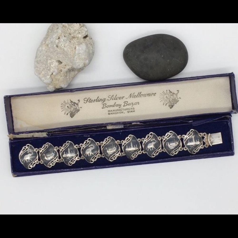 Antique Sterling Nielloware Bombay Bazar Bracelet